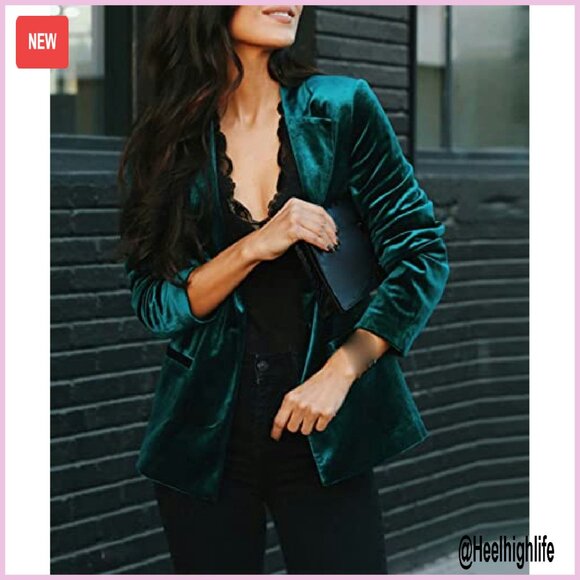 Long Sleeve Velvet Blazer with Pockets, Open Front Cardigan Style - Picture 4 of 6